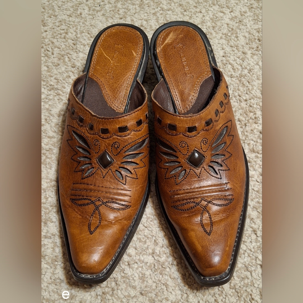 Brown Leather Cat Face Mules